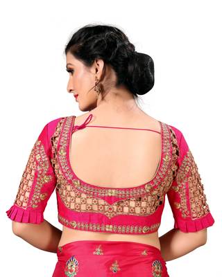 Pink Women'S Embroidered Santoon Silk Blouse 2