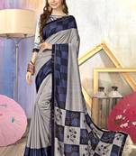 Silver Printed Cotton Silk Saree With Blouse