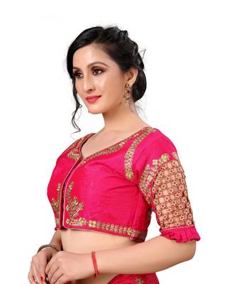 Pink Women'S Embroidered Santoon Silk Blouse 4