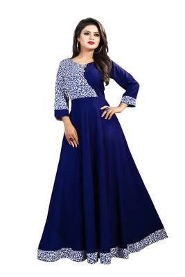 Blue printed crepe maxi-dresses 1