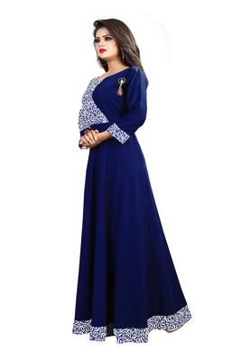 Blue printed crepe maxi-dresses 2