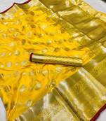 Women'S Designer Yellow Banarasi Kanjivaram Saree With Designer Blouse