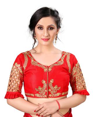 Red Women'S Embroidered Santoon Silk Blouse 1