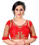 Red Women'S Embroidered Santoon Silk Blouse