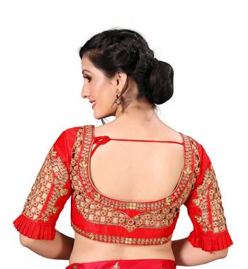 Red Women'S Embroidered Santoon Silk Blouse 2