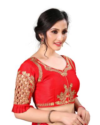 Red Women'S Embroidered Santoon Silk Blouse 3