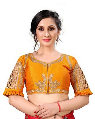 Yellow Women'S Embroidered Santoon Silk Blouse 1