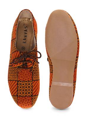 Women Ethnic Rustic Orange Oxfords Shoes 2