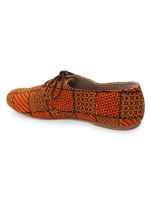 Women Ethnic Rustic Orange Oxfords Shoes 3
