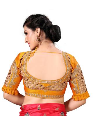Yellow Women'S Embroidered Santoon Silk Blouse 2