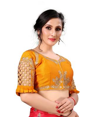 Yellow Women'S Embroidered Santoon Silk Blouse 3