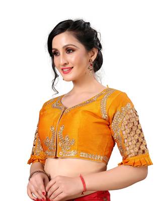 Yellow Women'S Embroidered Santoon Silk Blouse 4
