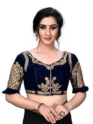 Blue Women'S Embroidered Santoon Silk Blouse 1