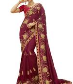 Maroon Embroidered Cotton Silk Saree With Blouse