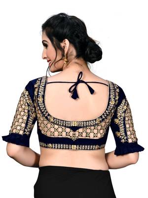 Blue Women'S Embroidered Santoon Silk Blouse 2