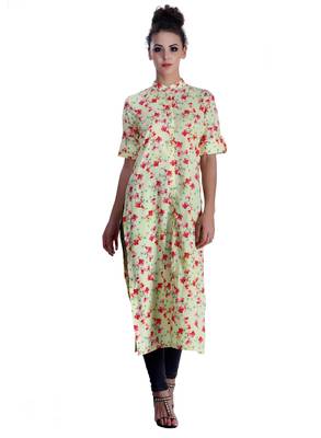 Yellow printed cotton ethnic-kurtis 1