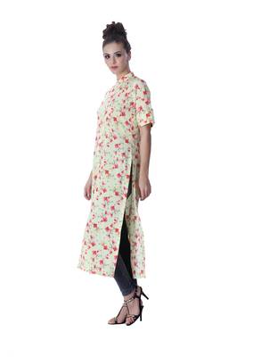Yellow printed cotton ethnic-kurtis 3