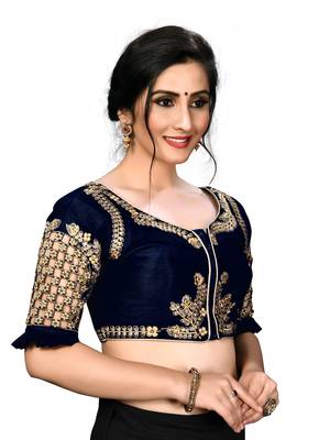 Blue Women'S Embroidered Santoon Silk Blouse 3