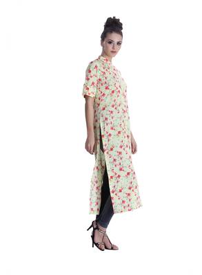 Yellow printed cotton ethnic-kurtis 4