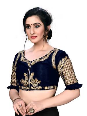 Blue Women'S Embroidered Santoon Silk Blouse 4