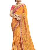 Yellow Embroidered Cotton Silk Saree With Blouse
