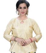 Beige Women'S Embroiderey Jacquard Blouse