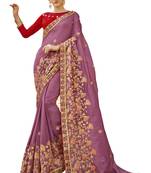 Peach Embroidered Cotton Silk Saree With Blouse