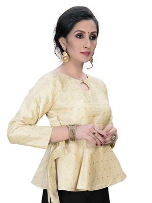 Beige Women'S Embroiderey Jacquard Blouse 3