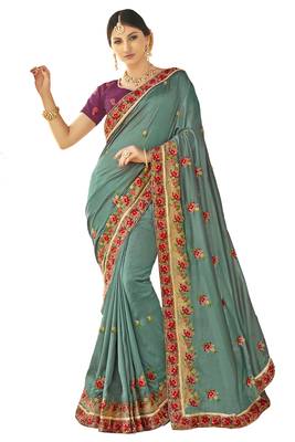 Green Embroidered Cotton Silk Saree With Blouse 1