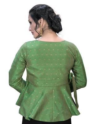 Green Women'S Embroiderey Jacquard Blouse 2