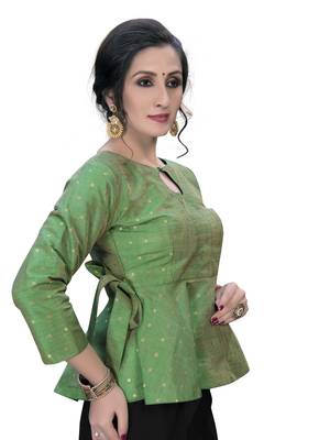 Green Women'S Embroiderey Jacquard Blouse 3