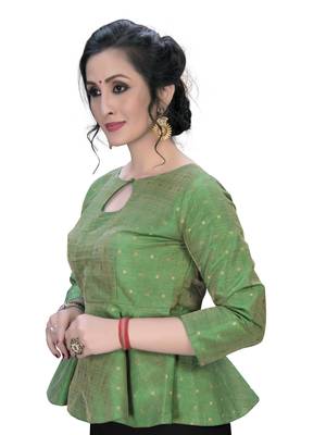 Green Women'S Embroiderey Jacquard Blouse 4