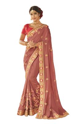 Peach Embroidered Cotton Silk Saree With Blouse 1