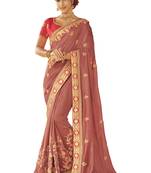 Peach Embroidered Cotton Silk Saree With Blouse