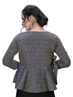 Grey  Women'S Embroiderey Jacquard Blouse 2