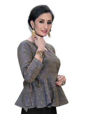 Grey  Women'S Embroiderey Jacquard Blouse 3