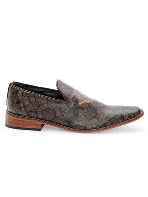 Men Ethnic Black And Gold Loafers Shoes 4