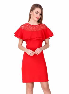 Red solid cotton short-dresses 1
