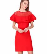 Red solid cotton short-dresses