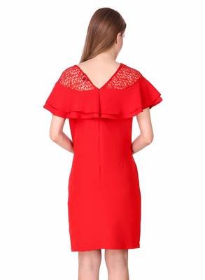 Red solid cotton short-dresses 2