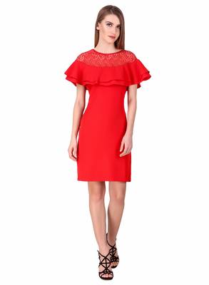 Red solid cotton short-dresses 3