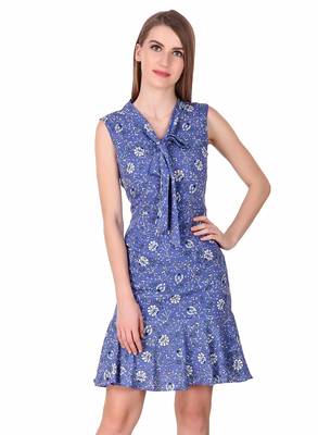 Blue floral print cotton short-dresses 1