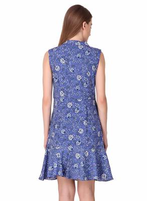 Blue floral print cotton short-dresses 2