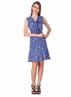 Blue floral print cotton short-dresses 3