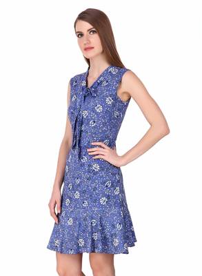 Blue floral print cotton short-dresses 4