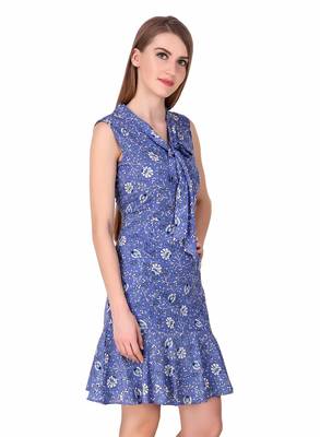 Blue floral print cotton short-dresses 5