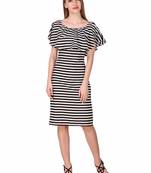 Black striped georgette short-dresses