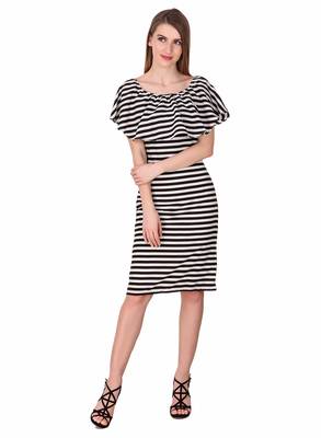 Black striped georgette short-dresses 3