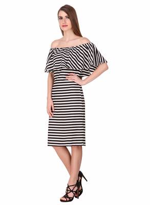 Black striped georgette short-dresses 4