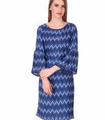 Blue printed viscose rayon short-dresses